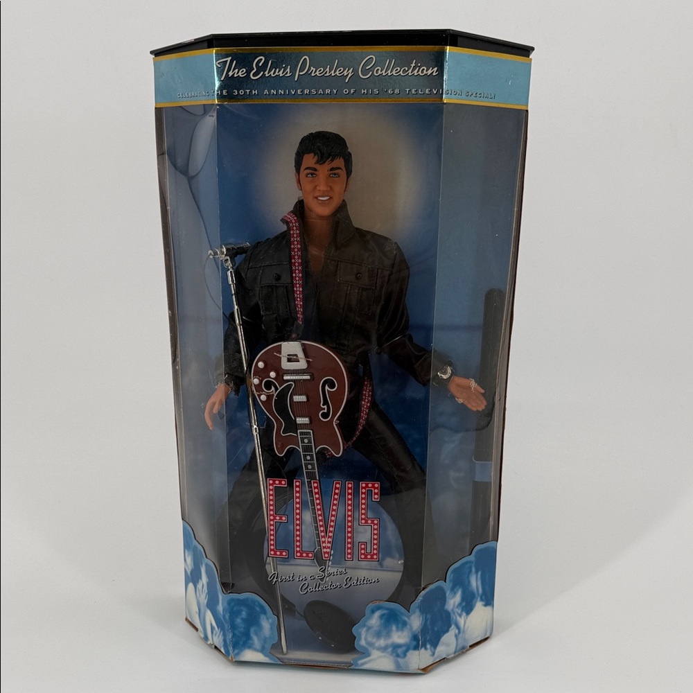 Elvis Collection Elvis Doll in Black Outfit with Brown Guitar